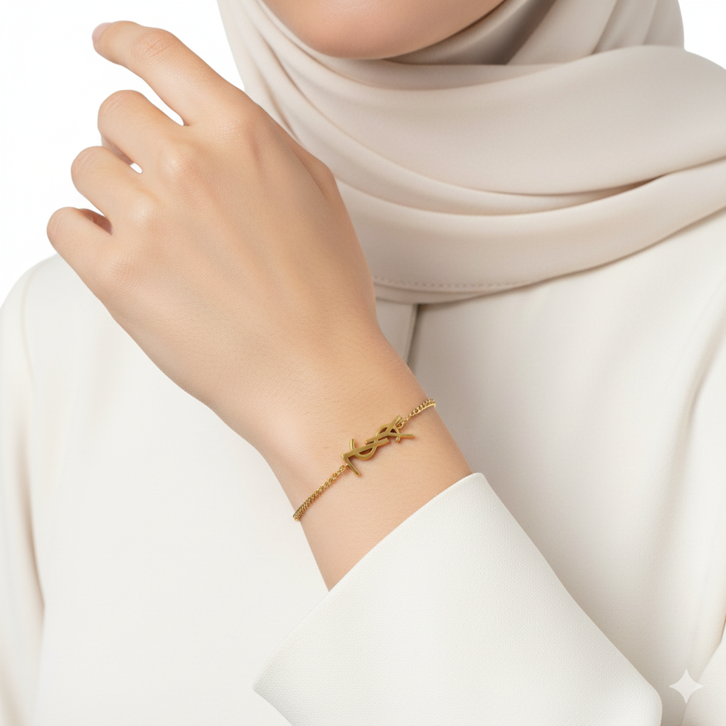 Saint Laurent Gold-Toned Monogram Charm Bracelet ⚜️💛🔗