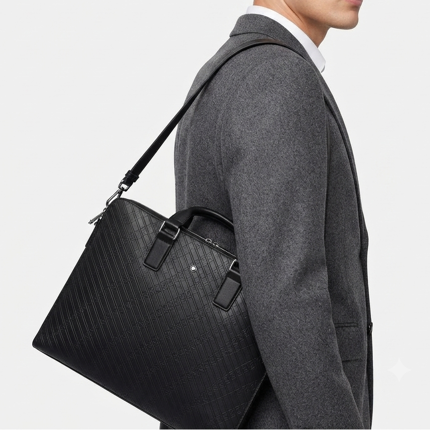 Montblanc Embossed Leather Laptop Bag in Black
