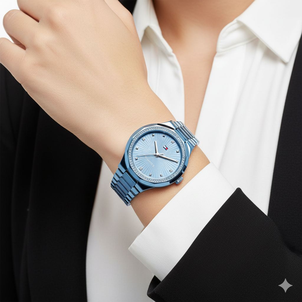 Tommy Hilfiger Women's Blue Crystal Bezel Sunray Dial Watch 💙✨⌚️