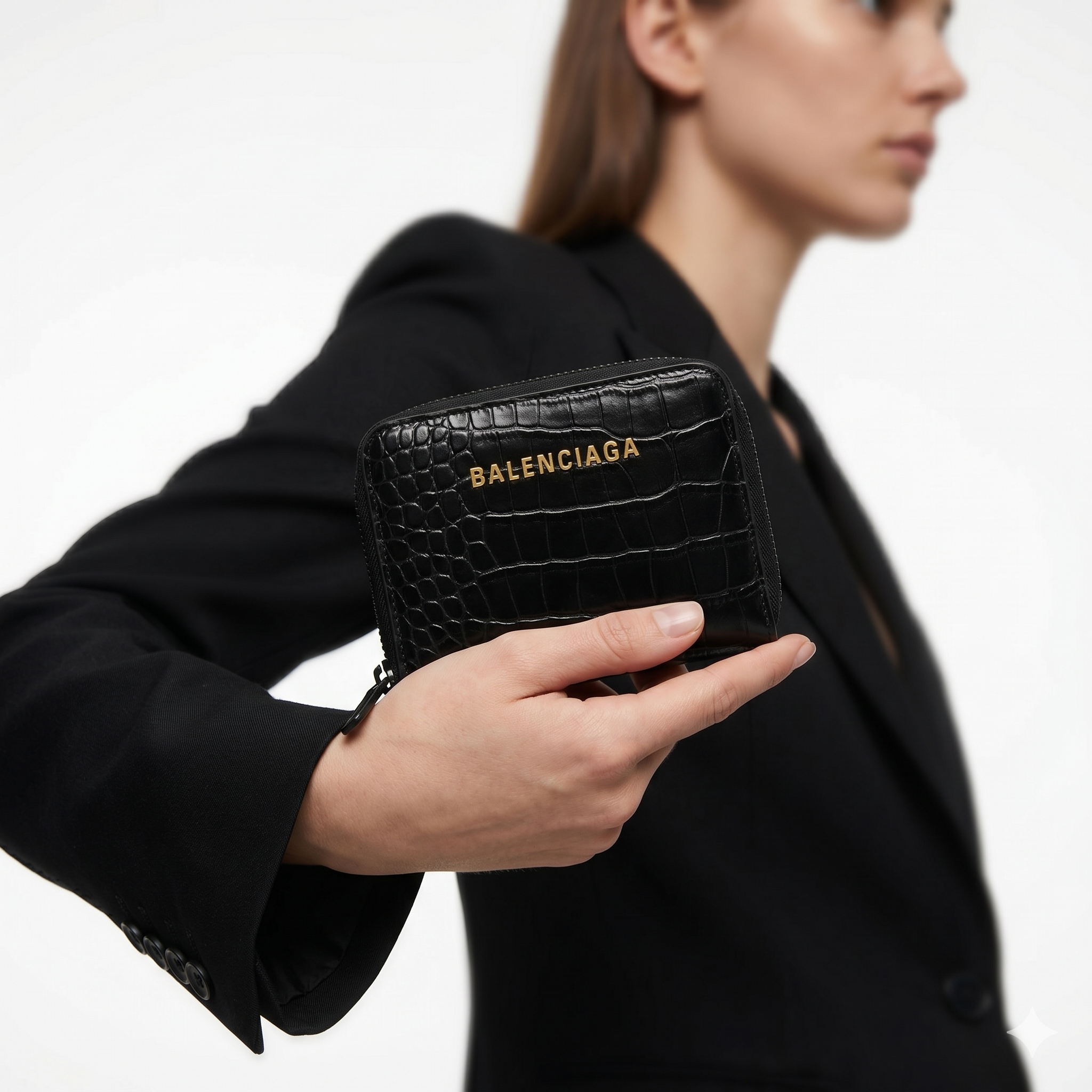Balenciaga Black Crocodile Embossed Leather Wallet 🐊✨
