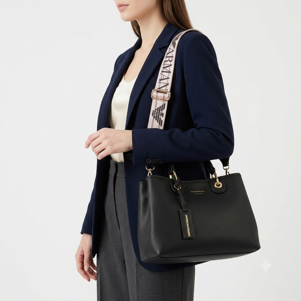 Emporio Armani Signature Black Handbag with Logo Strap 👜✨