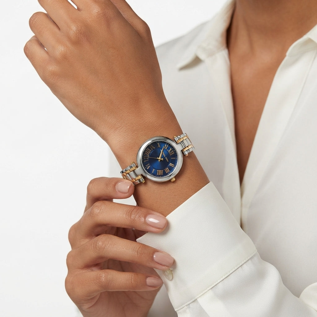 Michael Kors Two-Tone Stainless Steel Watch with Blue Roman Dial