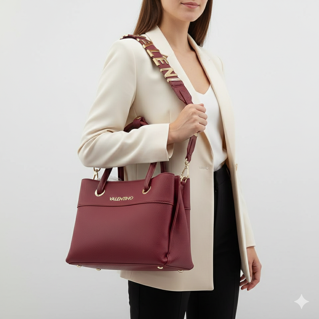 Valentino Garavani Leather Tote Bag with Bold Logo Strap 👜✨🍷
