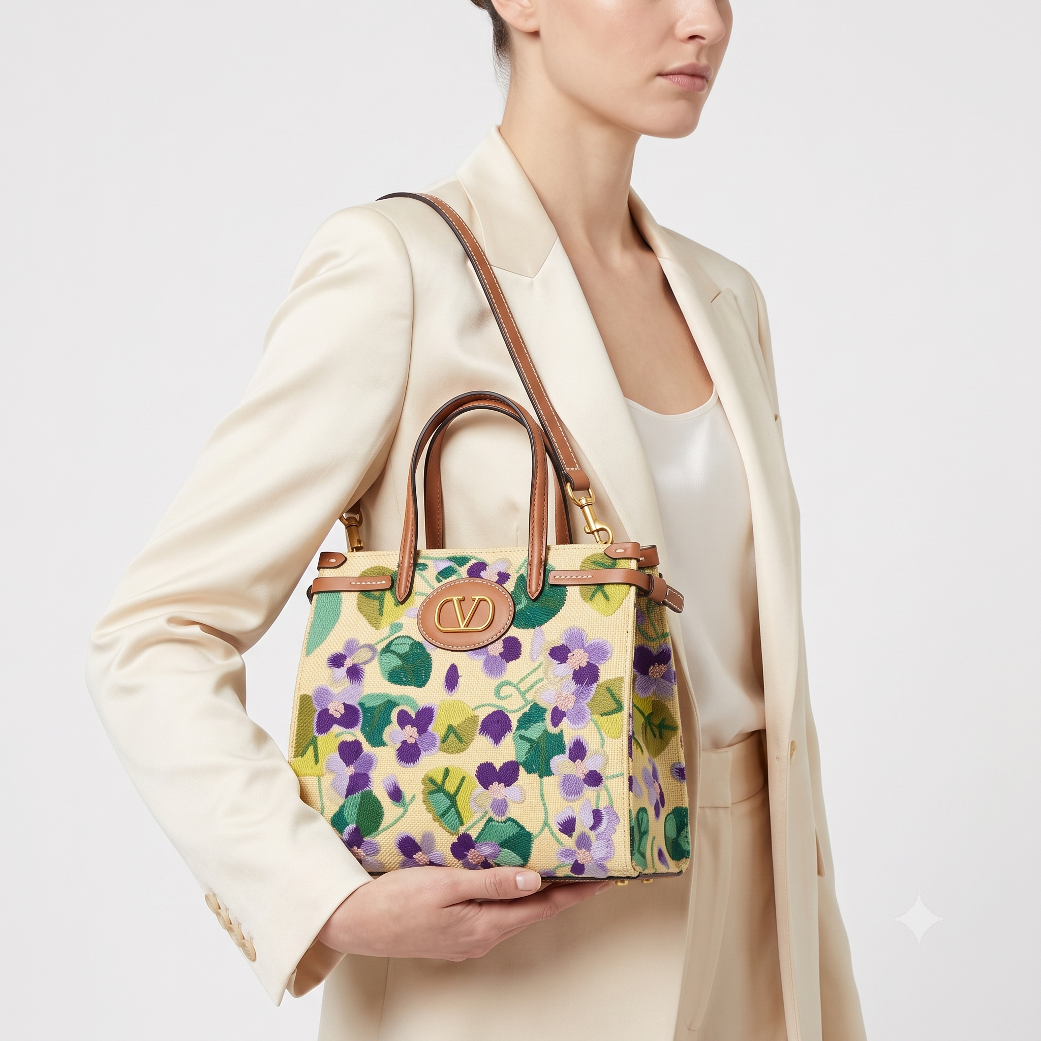 Valentino Floral Embroidered Leather Trim Bag 🌸👜