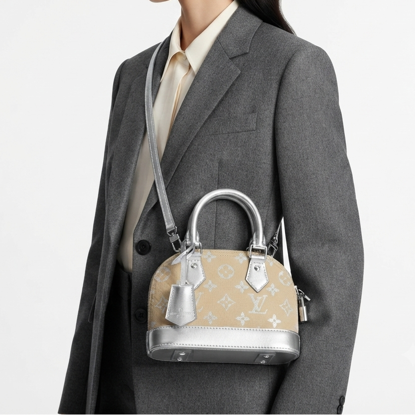 Louis Vuitton Alma Nano Monogram Bag with Silver Metallic Trim