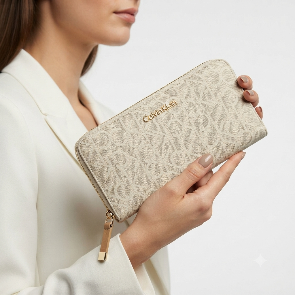 Calvin Klein Monogram Zip-Around Wallet in Beige and Brown 👜✨