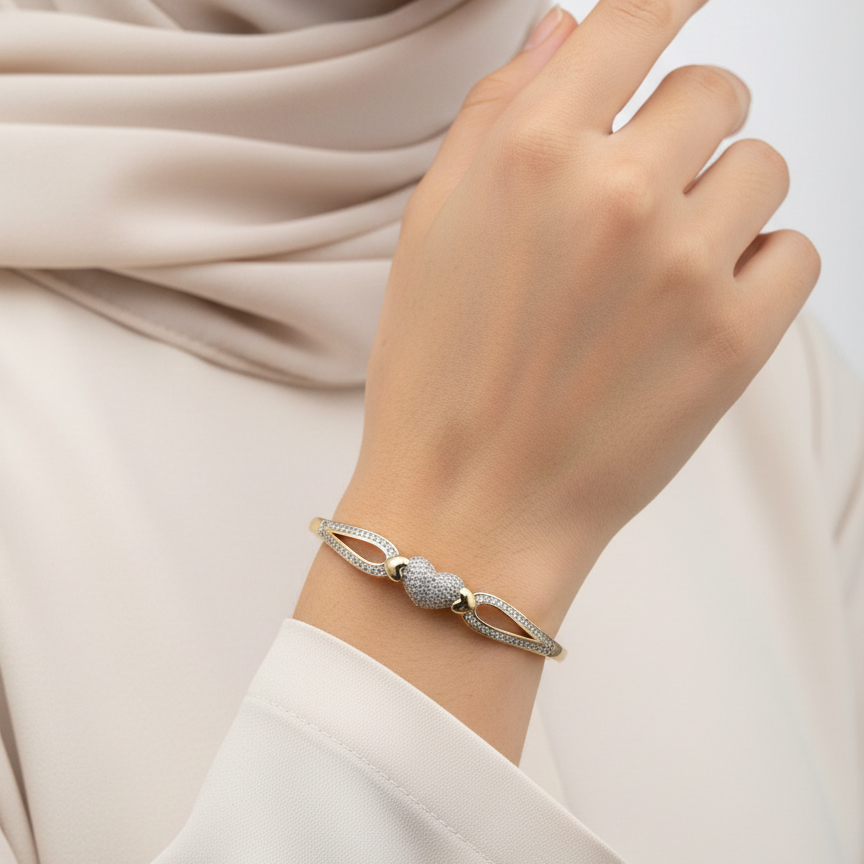 Jewelry Heart Pave Diamond Bangle 💎💛✨