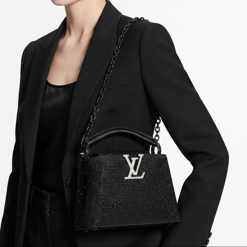 Black Rhinestone Embellished Top Handle Mini Bag