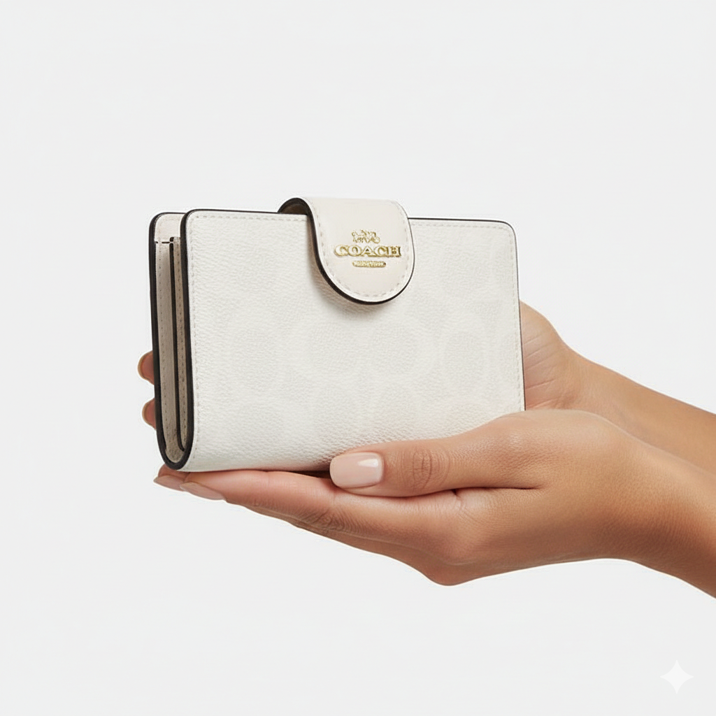 Coach Medium Corner Zip Wallet in Signature Canvas White 🤍✨👜