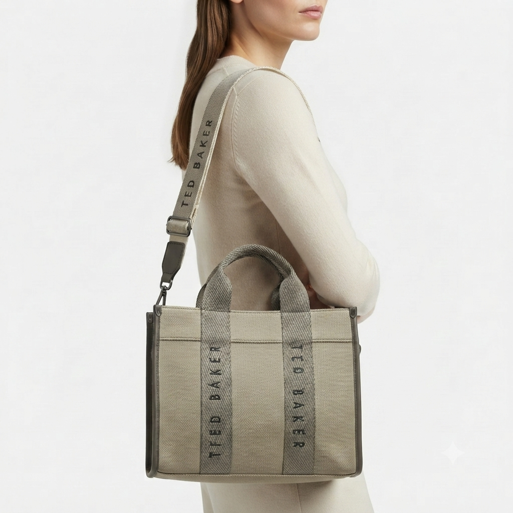 Ted Baker Canvas Crossbody Tote in Beige and Brown