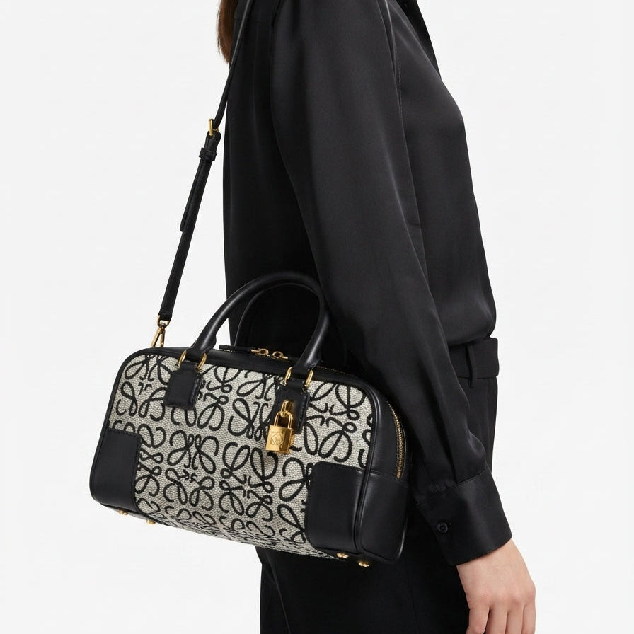 Loewe Monogram Pattern Structured Handbag with Shoulder Strap