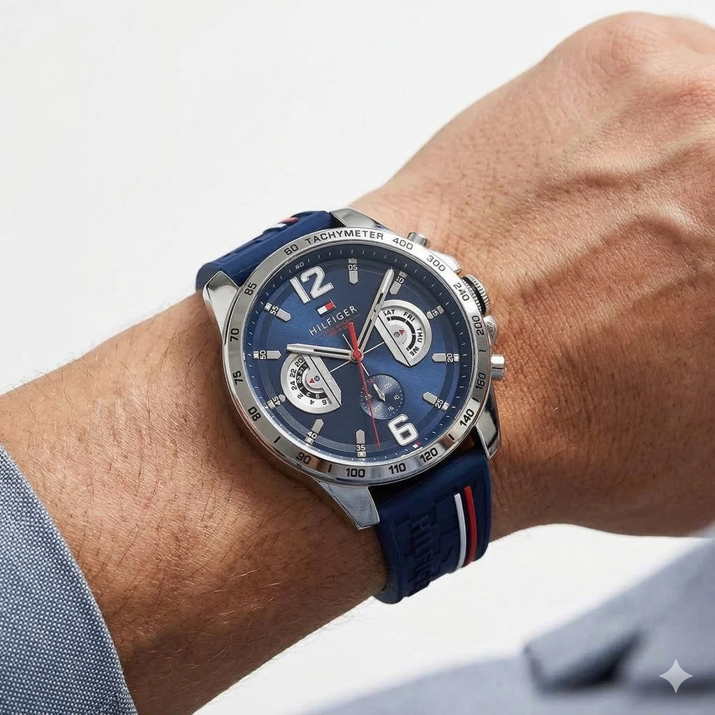Tommy Hilfiger Blue Silicone & Silver Watch ⌚🔵✨