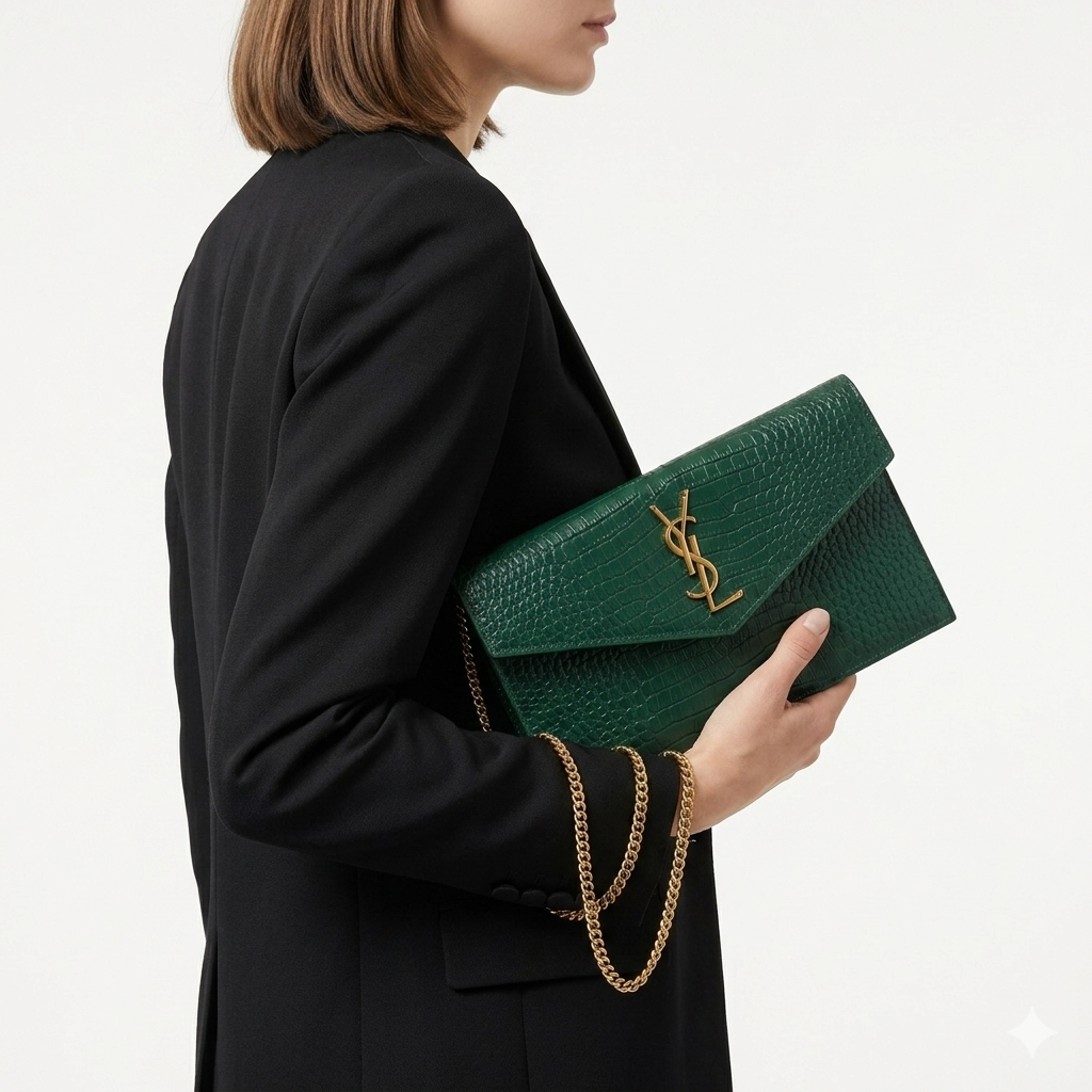YSL Green Leather Bag 💚 Chic Designer Handbag