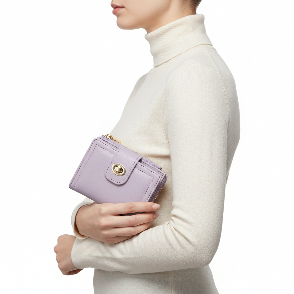💜 Chic Lilac Bi-Fold Wallet with Gold Turn-Lock 🔑👛