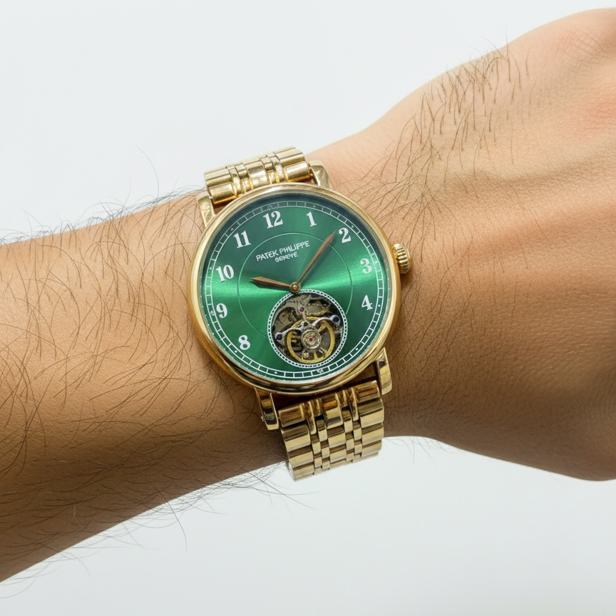 Patek Philippe Green Open Heart Gold Watch ⌚🟢✨