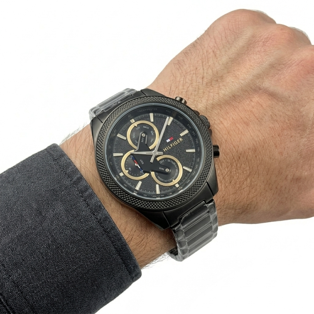Tommy Hilfiger: Black, Green & Blue Men's Watch ⌚🖤💙