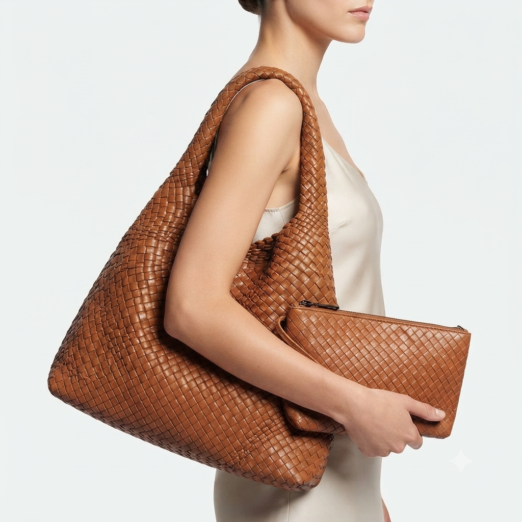 Bottega Inspired Woven Tote Bag with Matching Pouch 👜✨