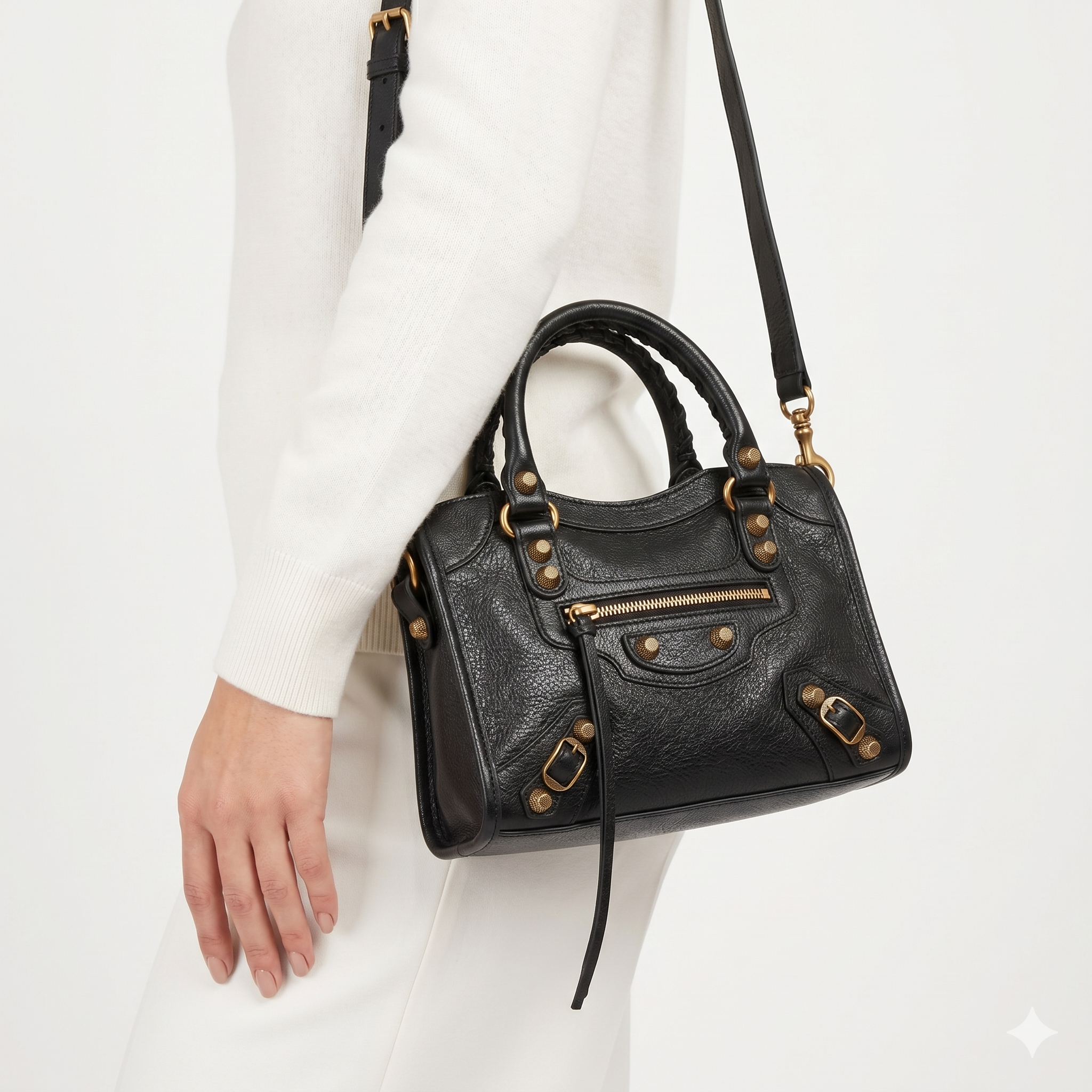 Balenciaga Le Cagole Black Leather Moto Bag with Gold Hardware 🖤👜