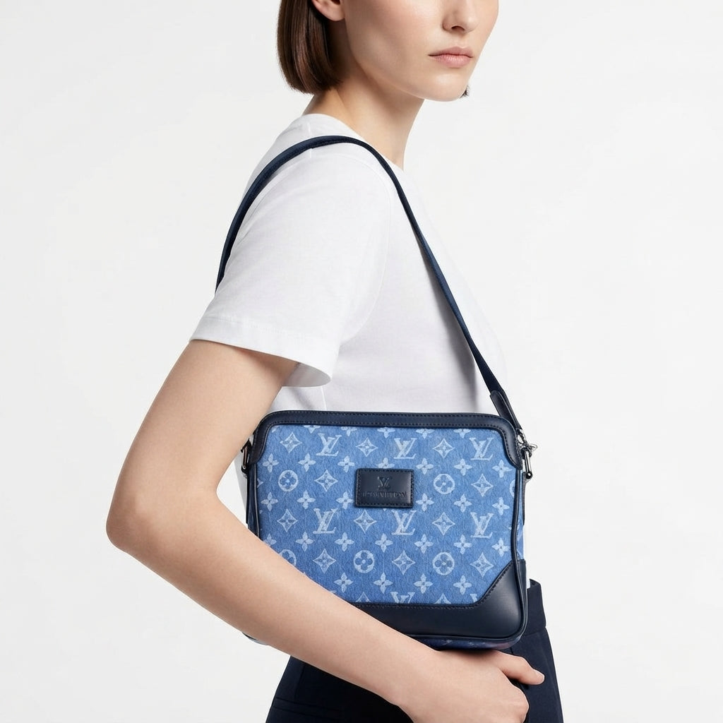 Louis Vuitton Monogram Denim Messenger Bag in Navy Blue