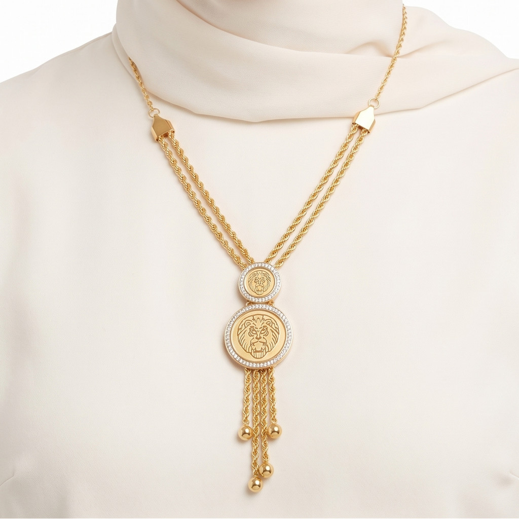 Gold Lion Medallion Bolo Tie Style Necklace 🦁✨💛