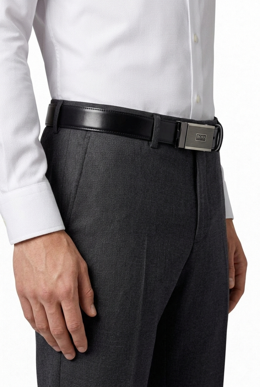 BOSS Men's Black Leather Reversible Belt Gift Set with Interchangeable Buckles 💼✨🎁