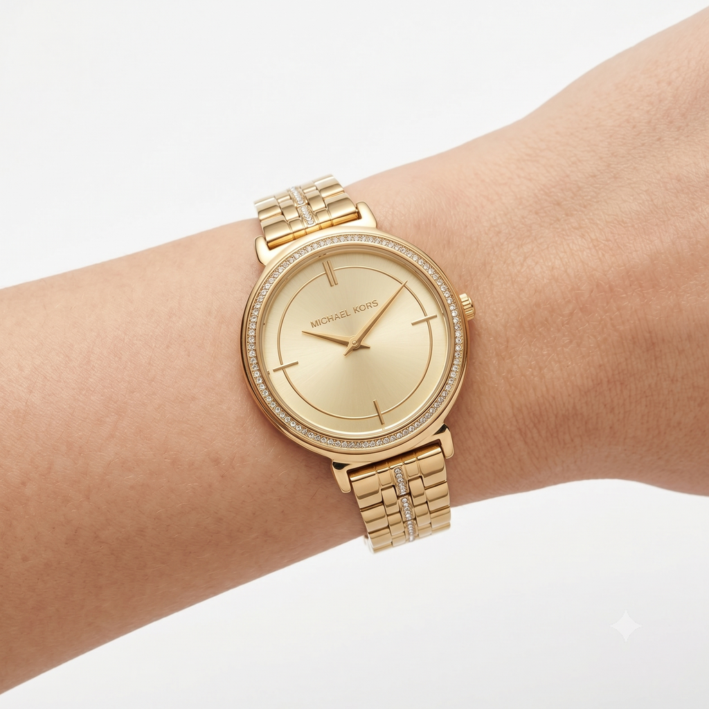 Mk Gold-Tone Crystal Bezel Watch ⌚✨💛
