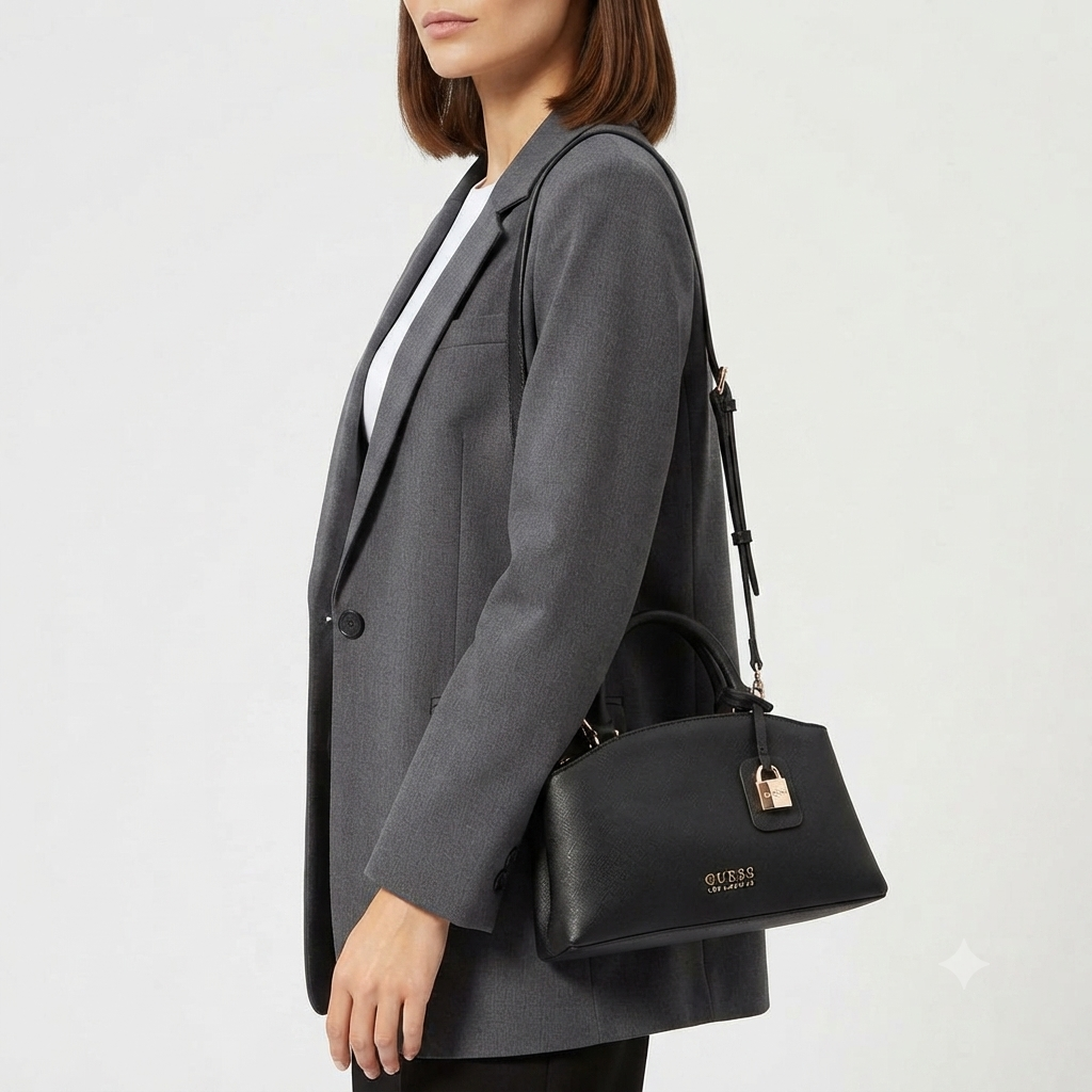 Guess Los Angeles Black Handbag with Padlock Charm 👜✨