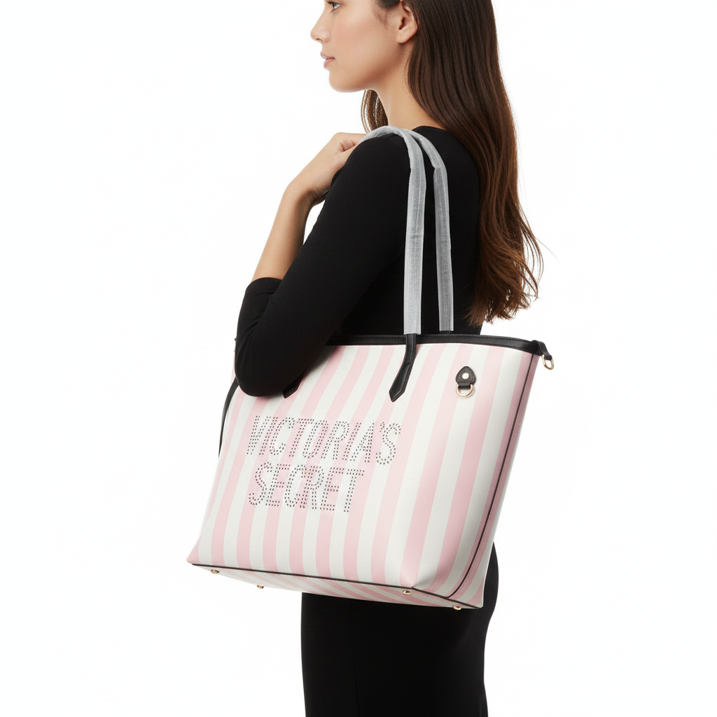 Victoria's Secret Pink Stripe Logo Reversible Tote Bag 🎀 chic spacious