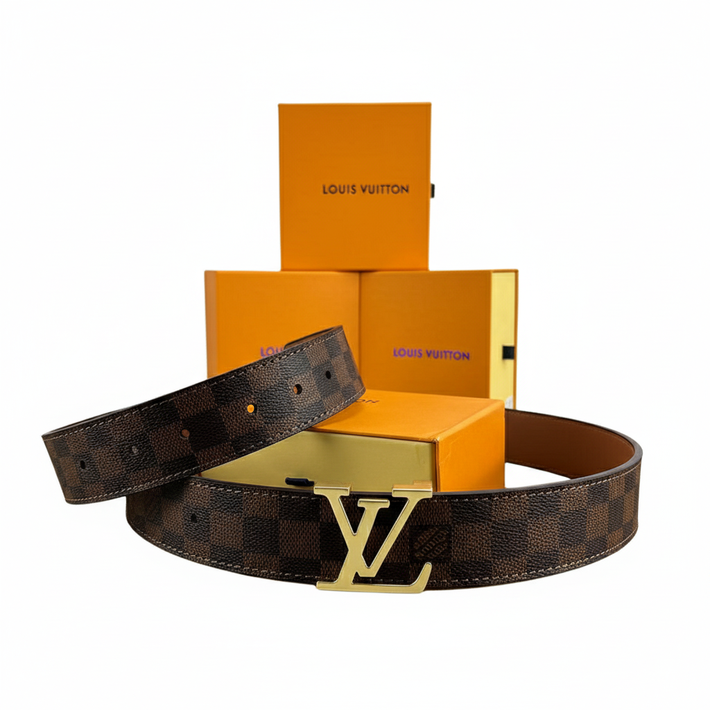 Louis Vuitton Damier Ebene Initials Belt with Gold Buckle 💼✨🤎