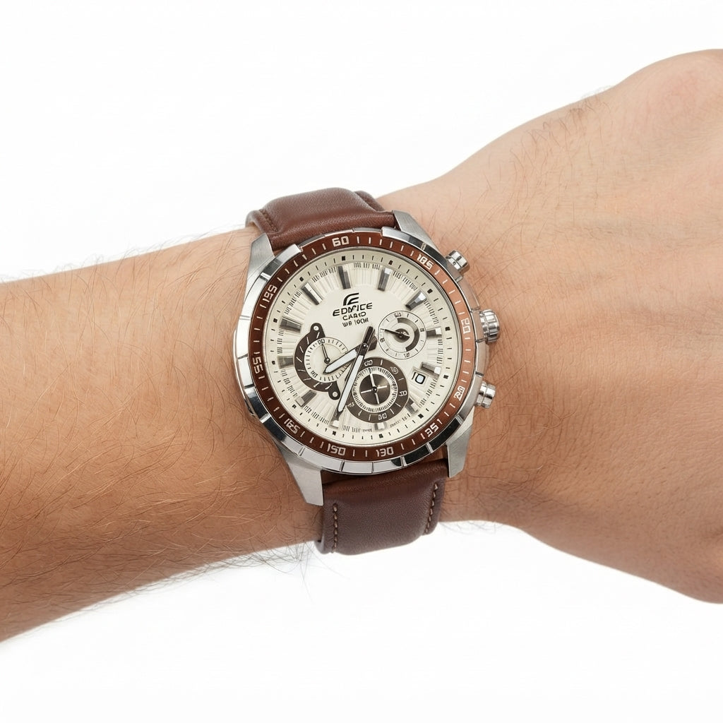 Casio Edifice Chronograph with Brown Leather and Blue Dial