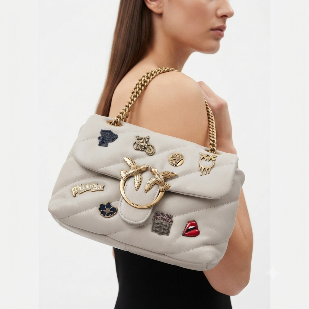 Pinko Quilted Shoulder Bag with Decorative Pins 👜✨