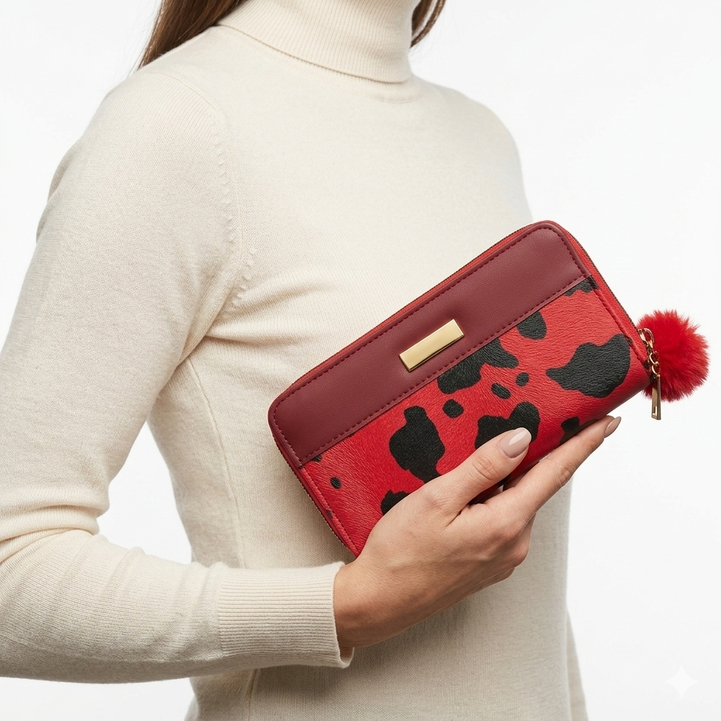 Cow Print Wallet 🐄 Cute Women's Wallet in Red, Pink, Blue, Teal