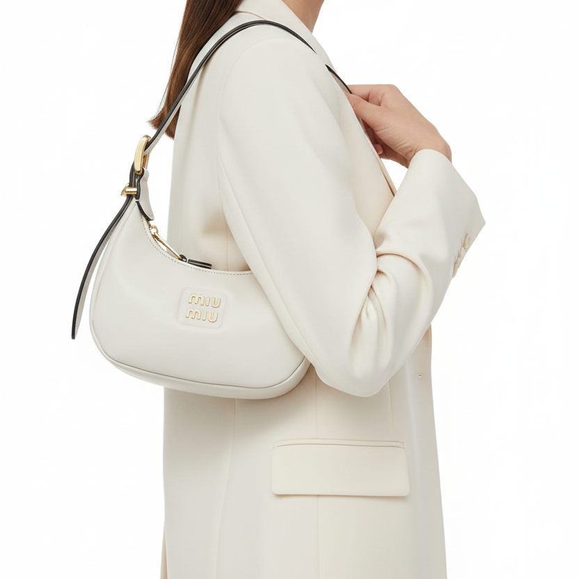 Miu Miu Wander Leather Mini Hobo Bag in White 🤍🥐✨