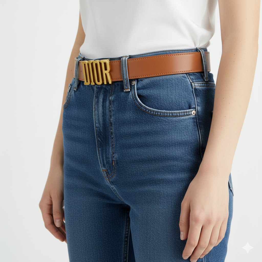 Christian Dior Tan Leather Belt with Bold Gold Buckle 👜✨🤎