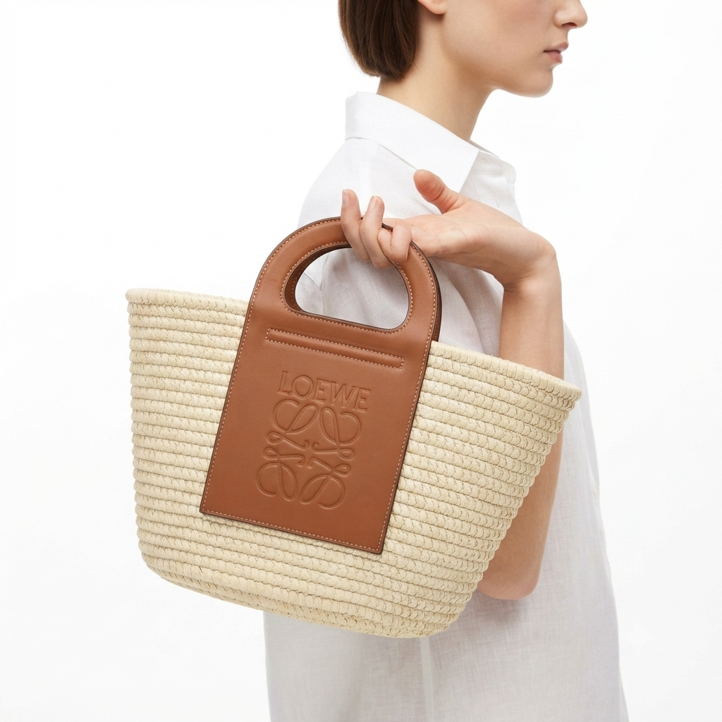 Loewe Woven Leather Trim Shopping Tote