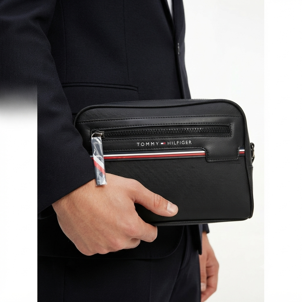 Tommy Hilfiger Signature Stripe Toiletry Bag in Black ✈️💼