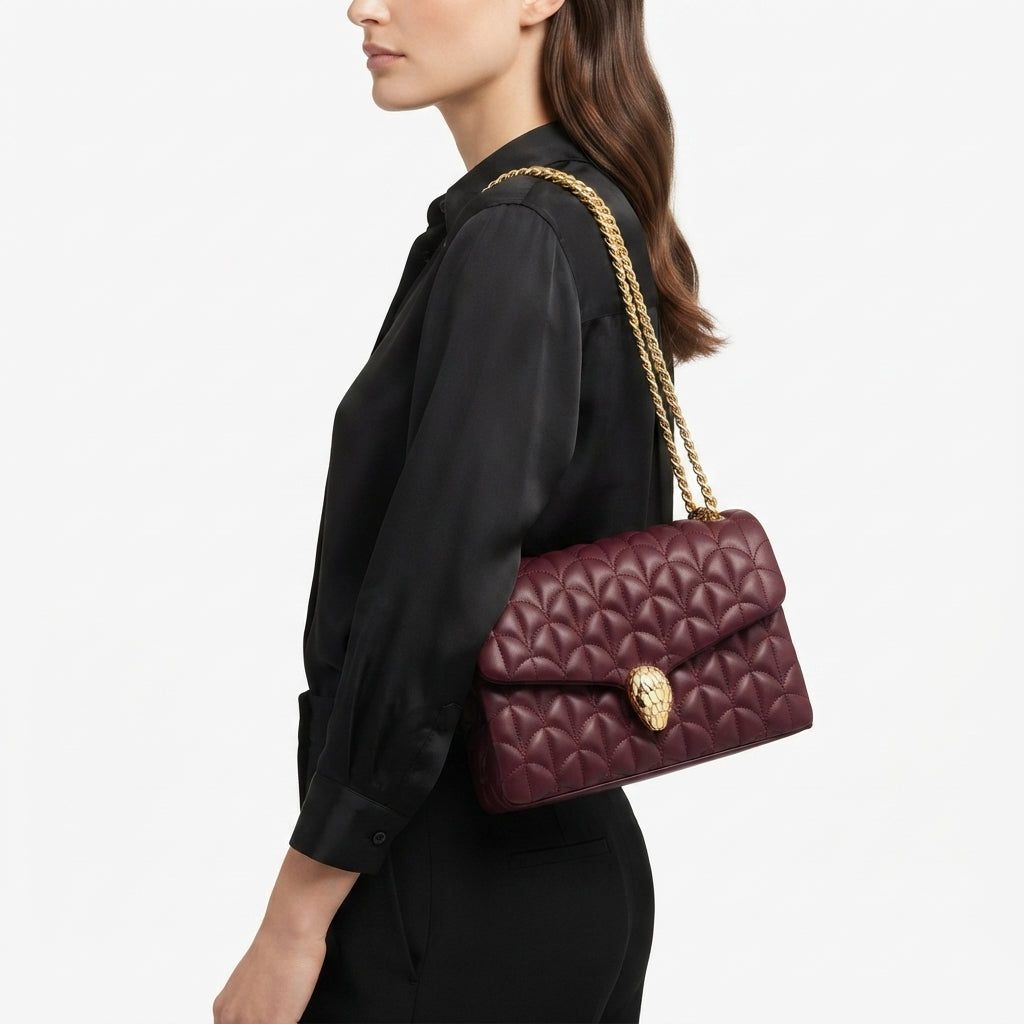 Bulgari Quilted Shoulder Bag with Signature Snake Head Clasp
