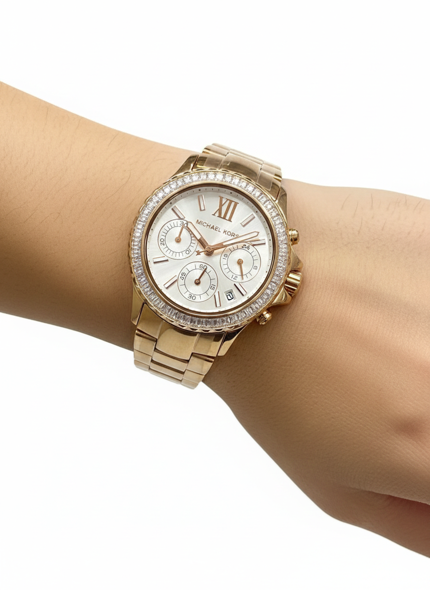Michael Kors Rose Gold Chronograph Crystal Watch ✨⌚💖