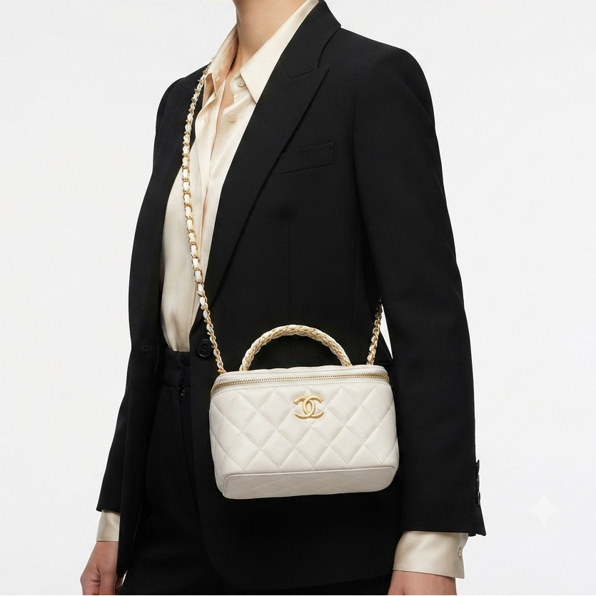 Chanel Quilted Vanity Case with Gold Tone Hardware
