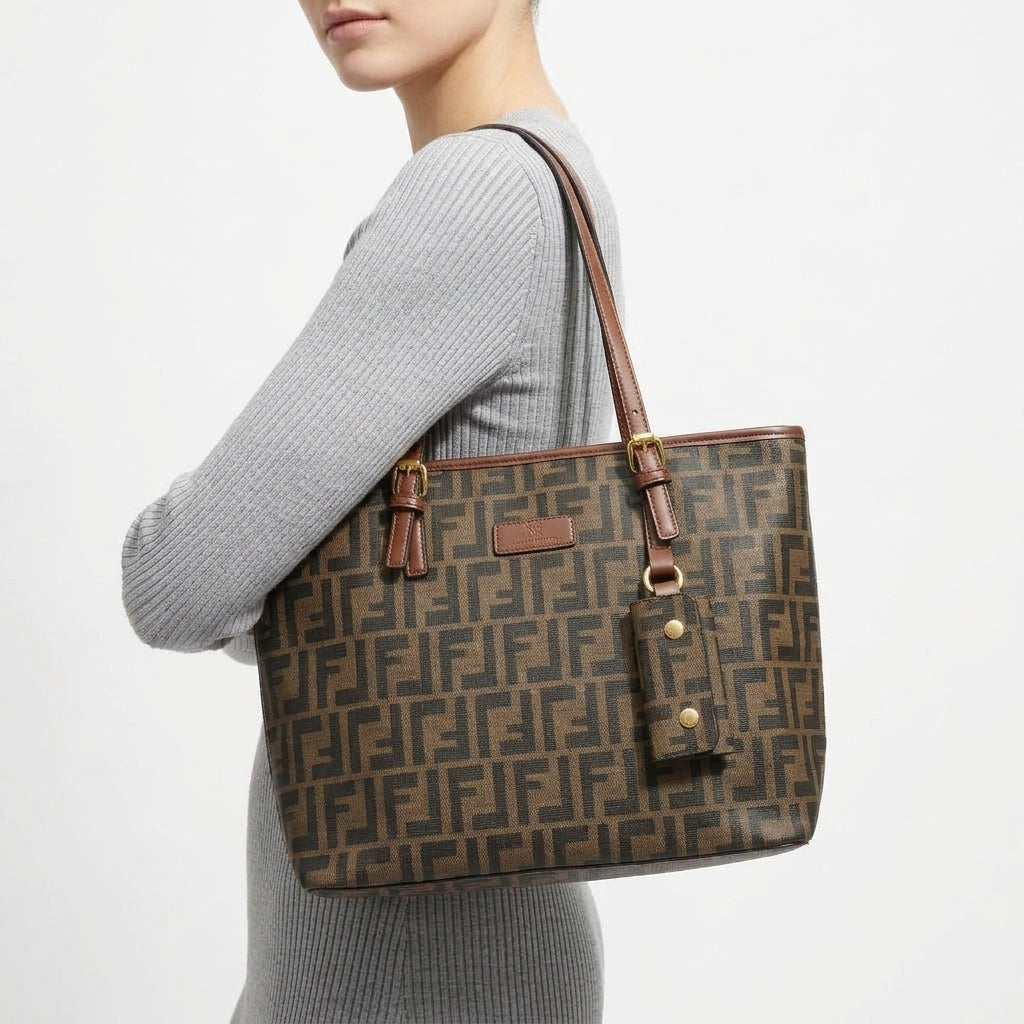 Monogram Pattern Tote with Gold-Tone Hardware