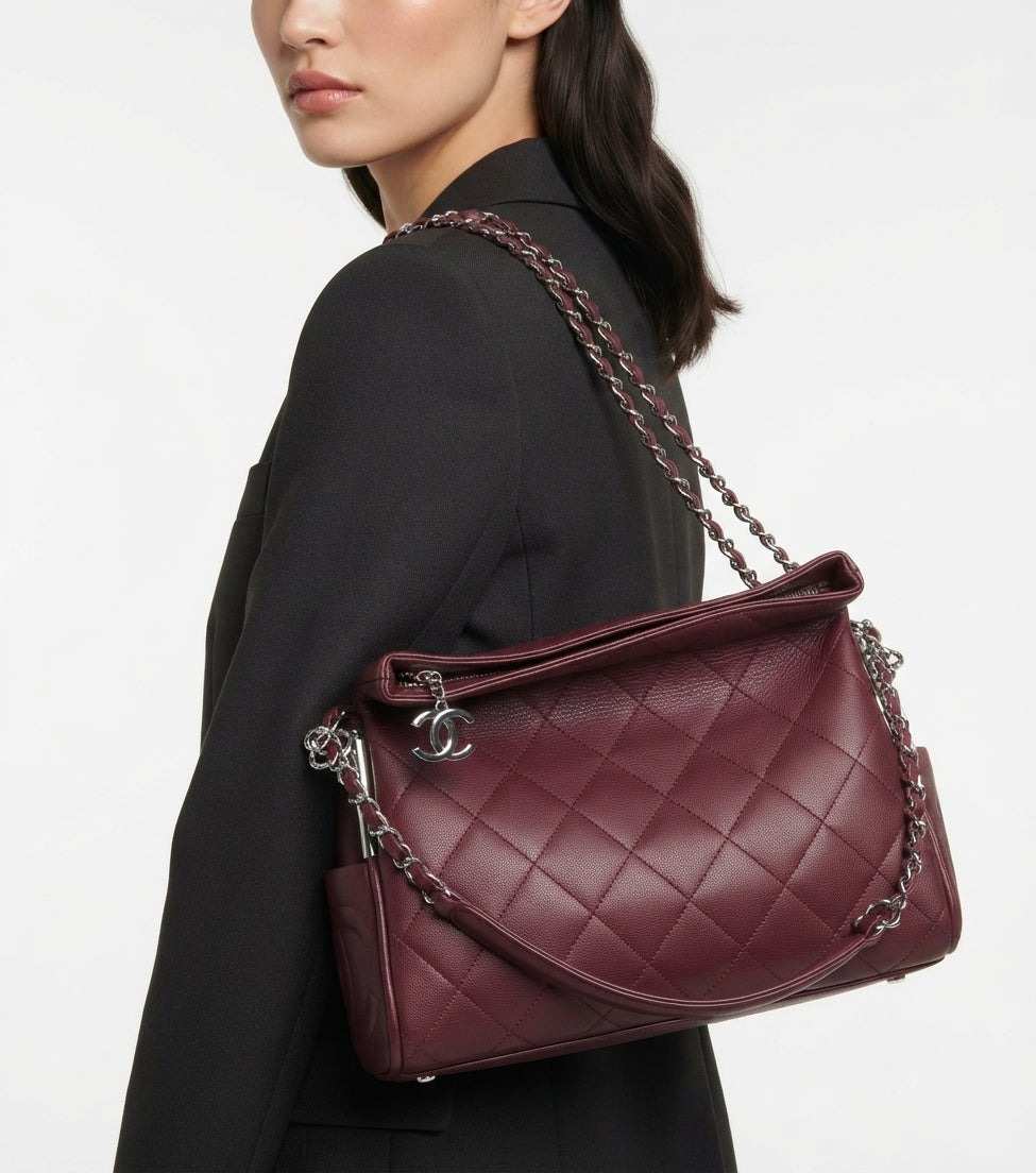 Chanel Large Quilted Leather Bag with Chain Strap