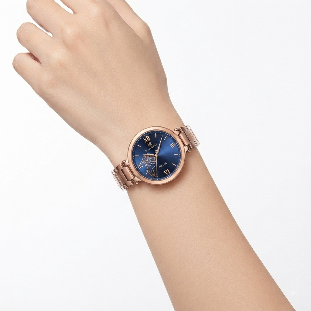NAVIFORCE Rose Motif Stainless Steel Analog Watch