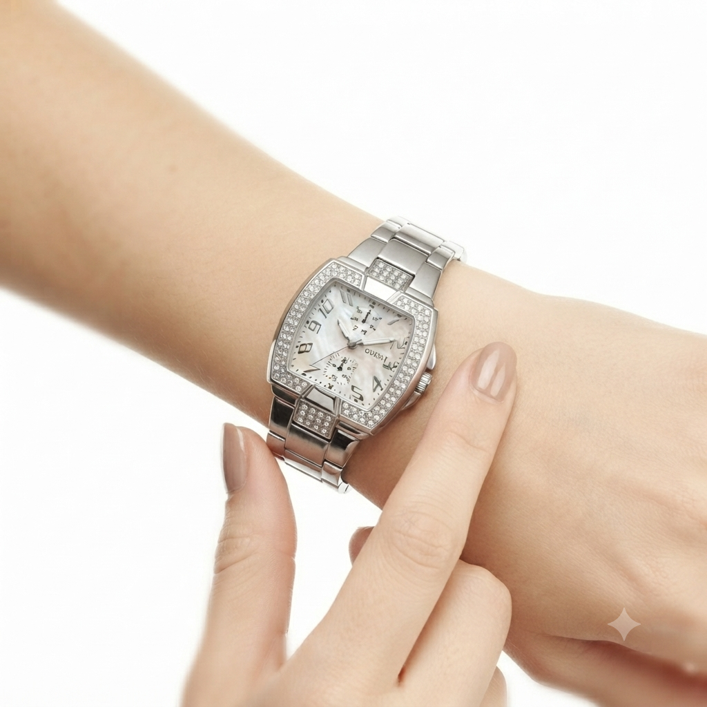 Guess Crystal Embellished Silver Tone Multi Function Watch ✨⌚