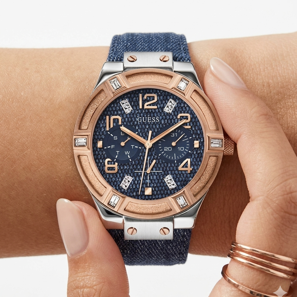 Guess Denim Gold Multi-Function Ladies Watch ⌚✨💙