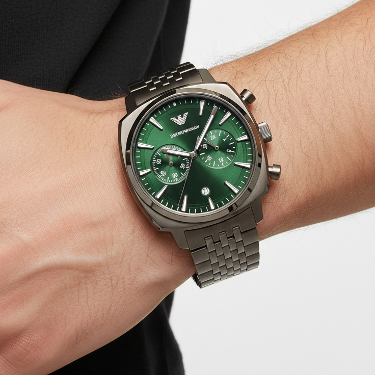 ⌚ Emporio Armani Green Dial Chronograph Watch 🌿✨