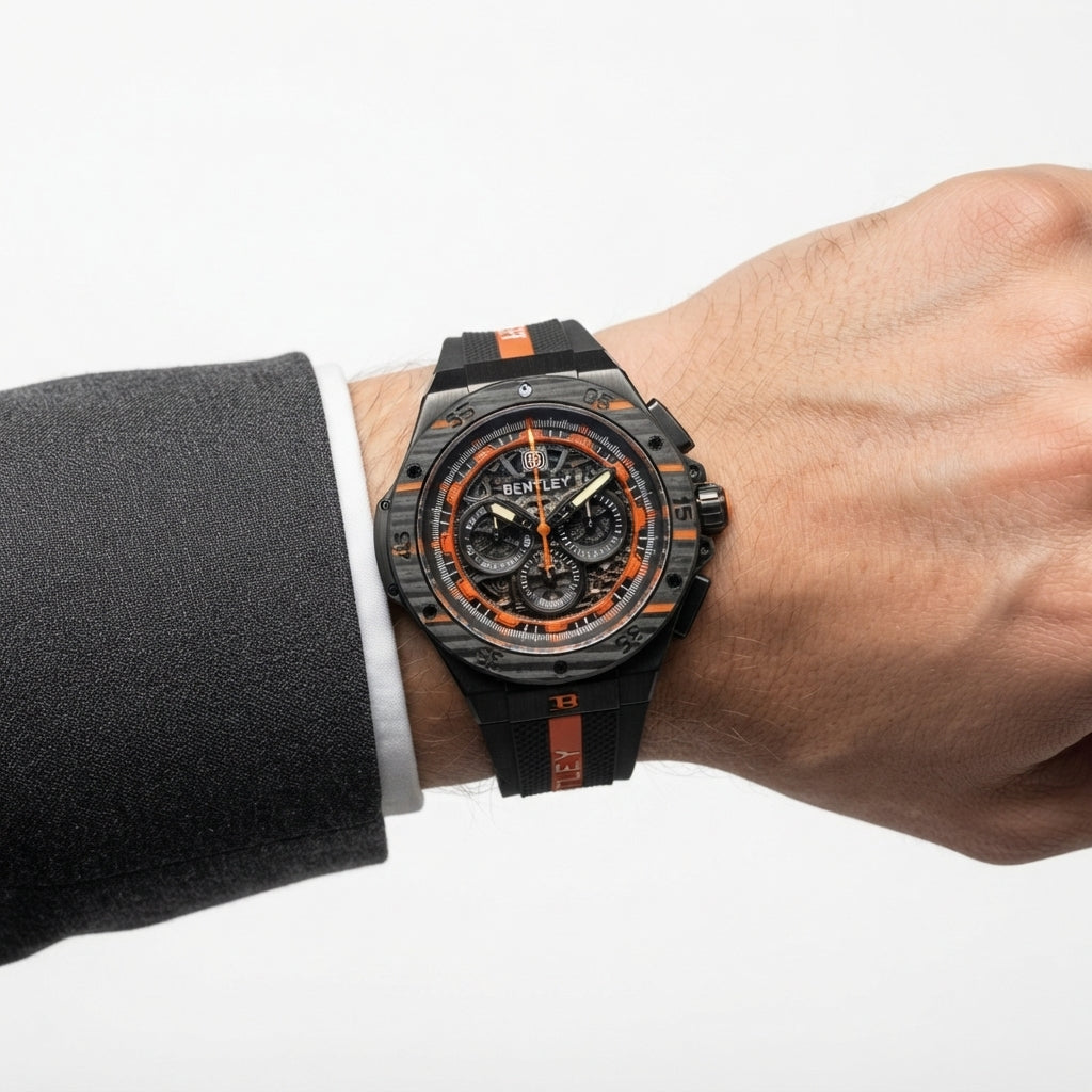 Bentley Chronograph Skeleton Watch with Sporty Rubber Strap