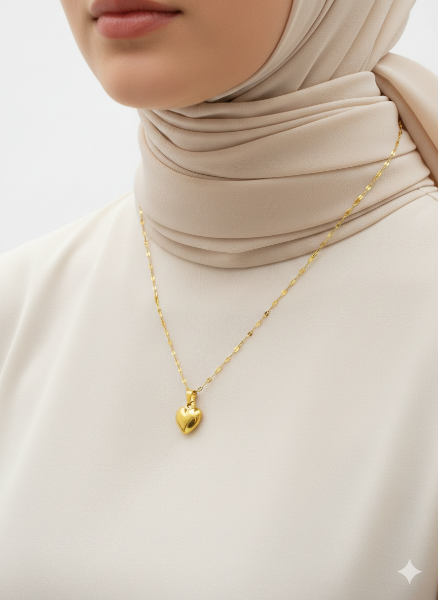 Radiant Gold Heart Pendant with Filigree Link Chain ✨💛