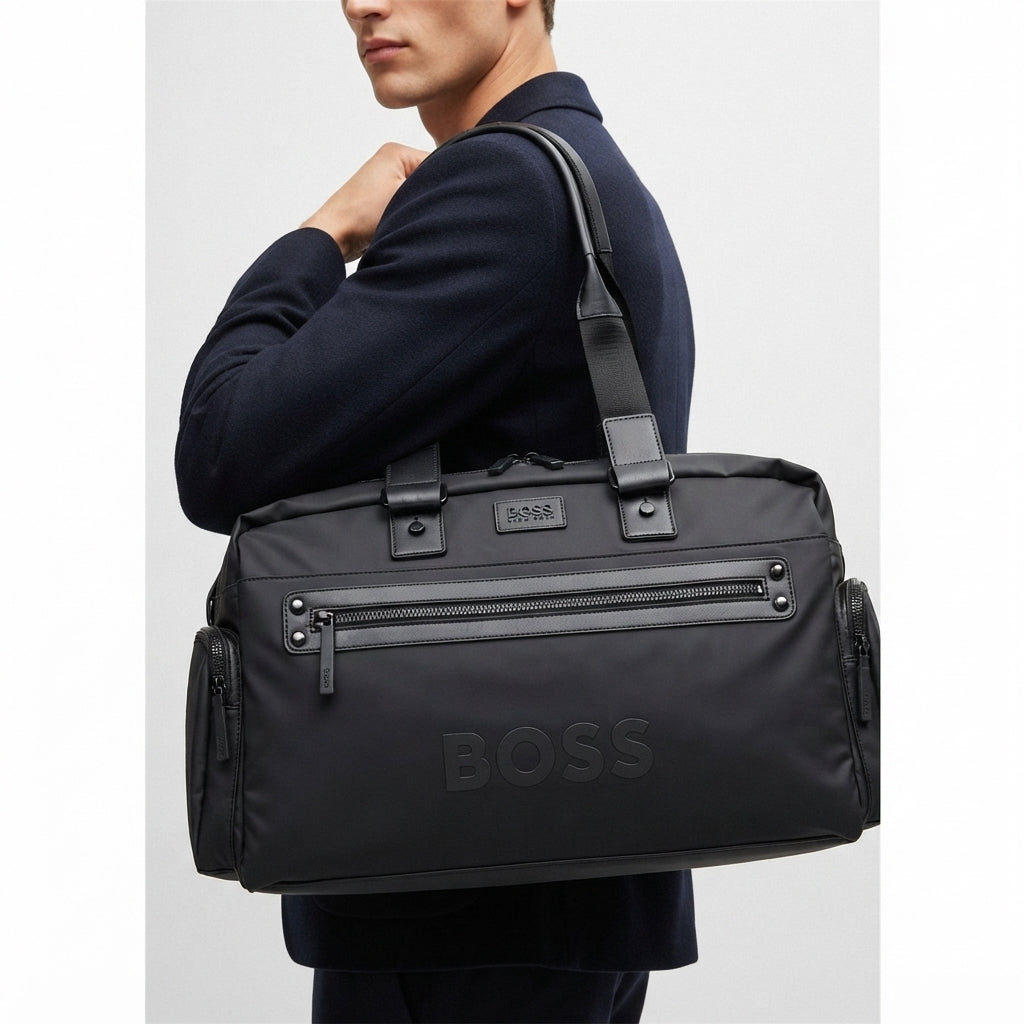 BOSS Signature Black Gym and Travel Duffel Bag