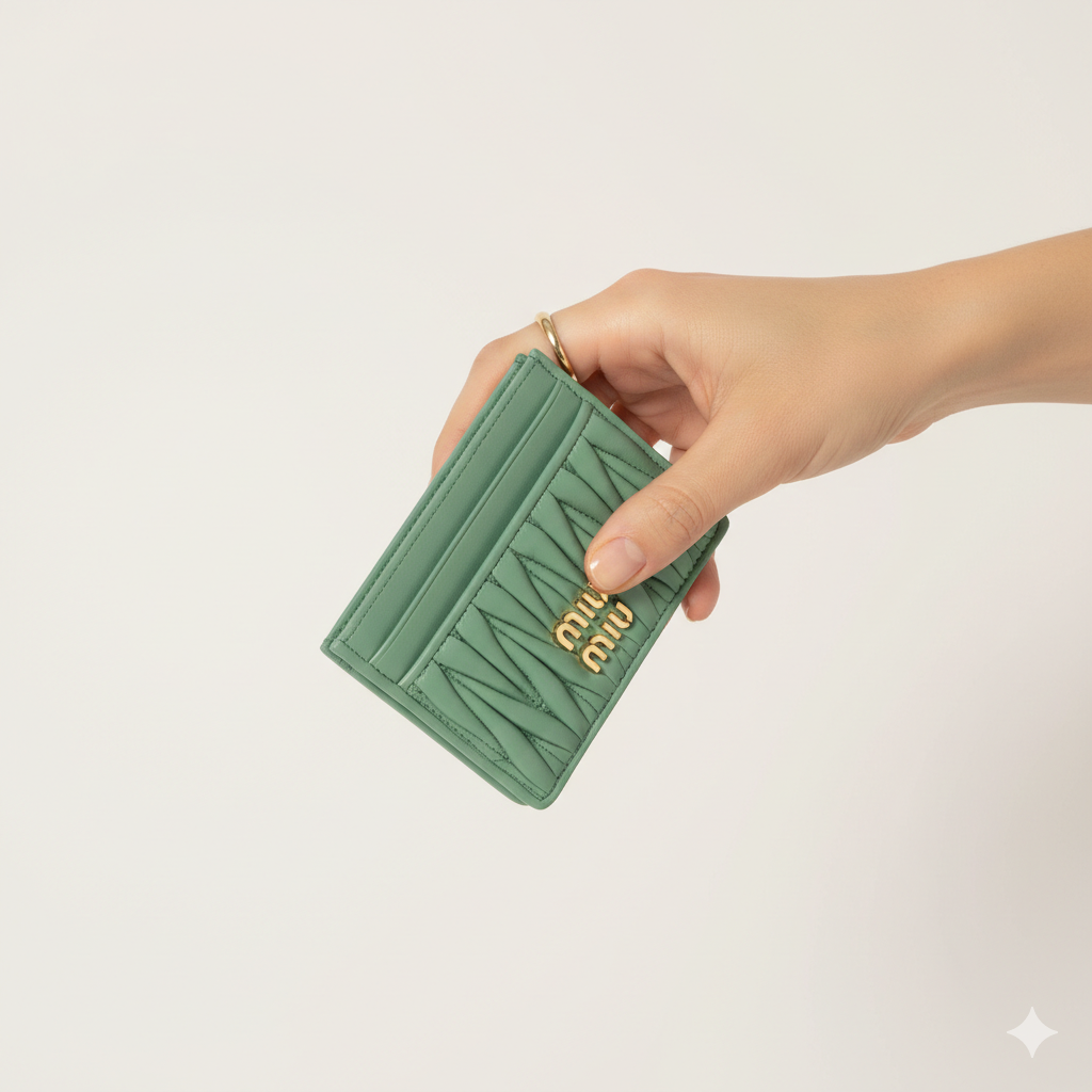 Miu Miu Matelassé Leather Card Holder in Sage Green 🌿✨👜