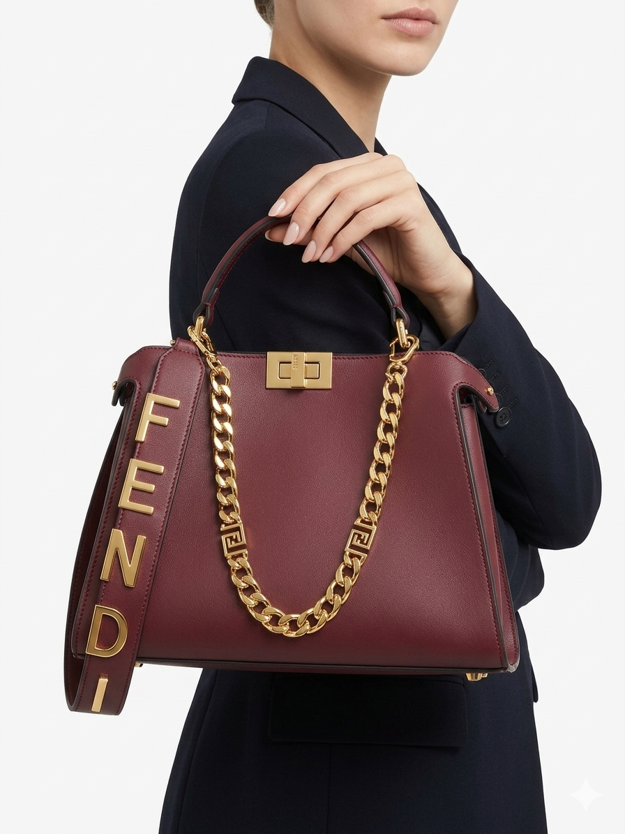 Fendace Colorblock Satchel 👜 Burgundy, Green, Brown, Beige
